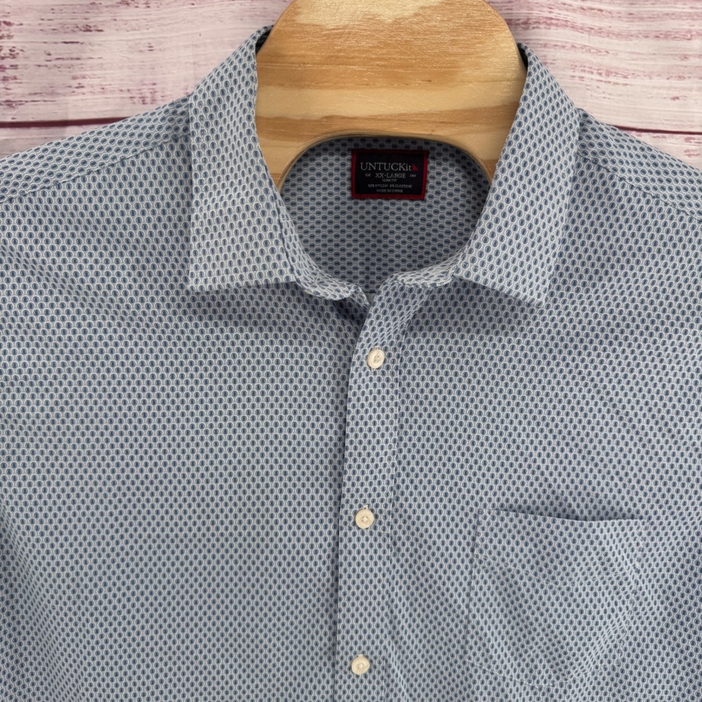 UNTUCKit Shirt 2XL Slim Fit Short Sleeve Button Up Geometric Circles Performance